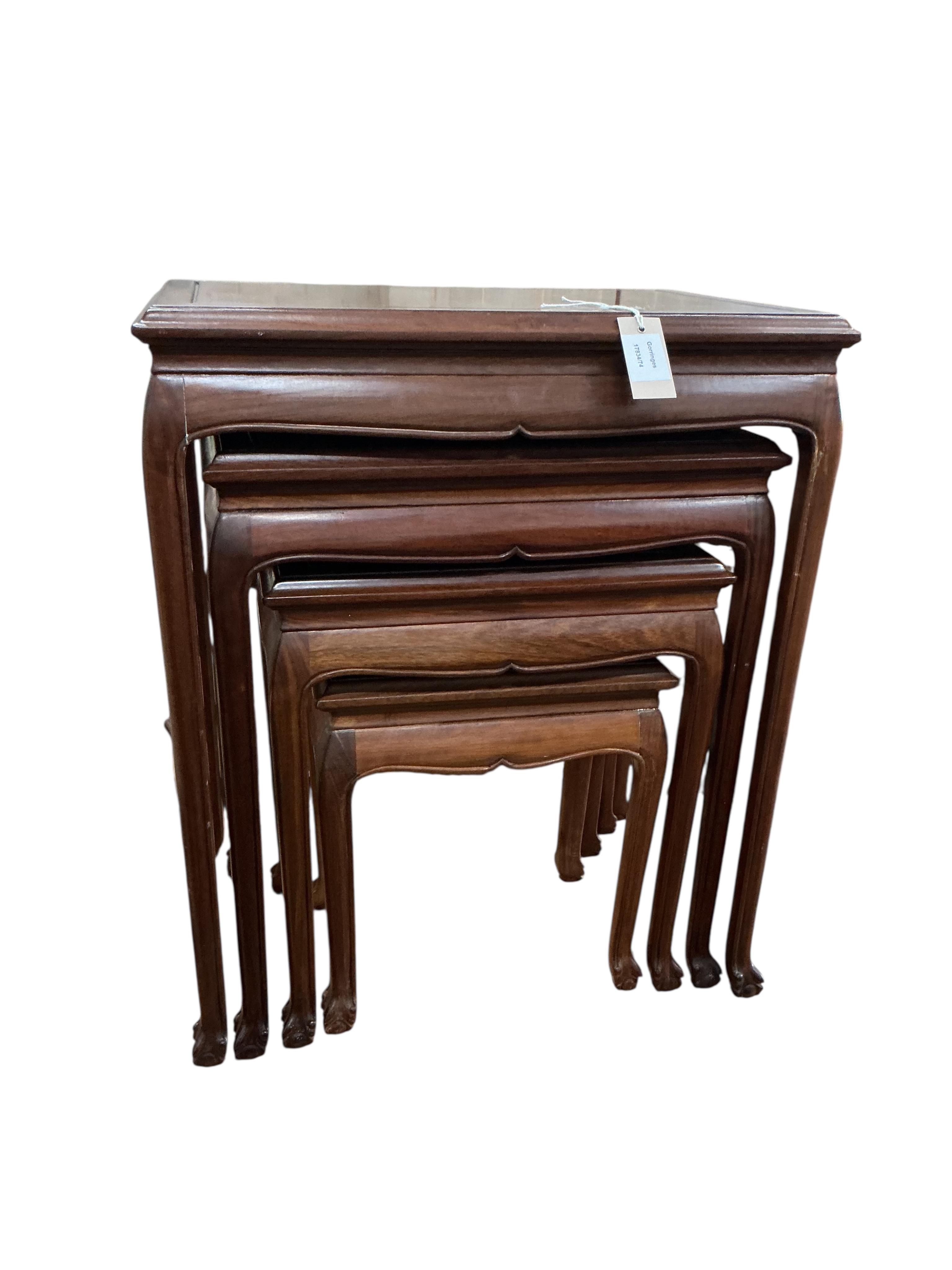 A quartetto of Chinese hardwood tea tables, width 56cm, depth 39cm, height 67cm